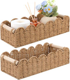 2pcs Scalloped Decor Basket,Toilet Paper Storage Basket with Handles,Toilet Basket for Organizing Over Toilet Storage Shelf Countertop Living Room Bedroom Home Decor