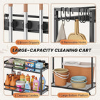 Broom Holder with Cleaning Supplies Organizer, Broom Closet Storage Cabinet with Mop Hanger Gripper Rack Hooks, Cleaning Housekeeping Janitorial Cart with Cleaning Caddy, Laundry Room Organization