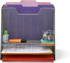 Mind Reader Metal Mesh Desktop File Organizer, 3-Tier Paper Tray with 5 Compartments, Office Mail Sorter, Silver