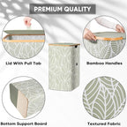 BALEINE Laundry Hamper with Lid, Tall Laundry Baskets with Bamboo Pull Handles, Large Laundry Bin with Internal Support (18 Gal/70L, Antique Foliage)
