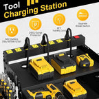 Power Tool Organizer Wall Mount with Charging Station-Heavy Duty Modular System with 4 Drill Holder,8-Outlet Power Strip,3 Shelves,Battery Racks,Hooks & Cord Management for Garage Workshop