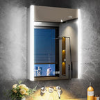 Lighted Medicine Cabinet Mirror with Magnifying & Night Lamp-24x32 Surface or Recessed Medicine Cabinet with Lights & Outlet, GFCI,Clock &Inner Light,Hardwired, 155° Soft-Close Right Hinge