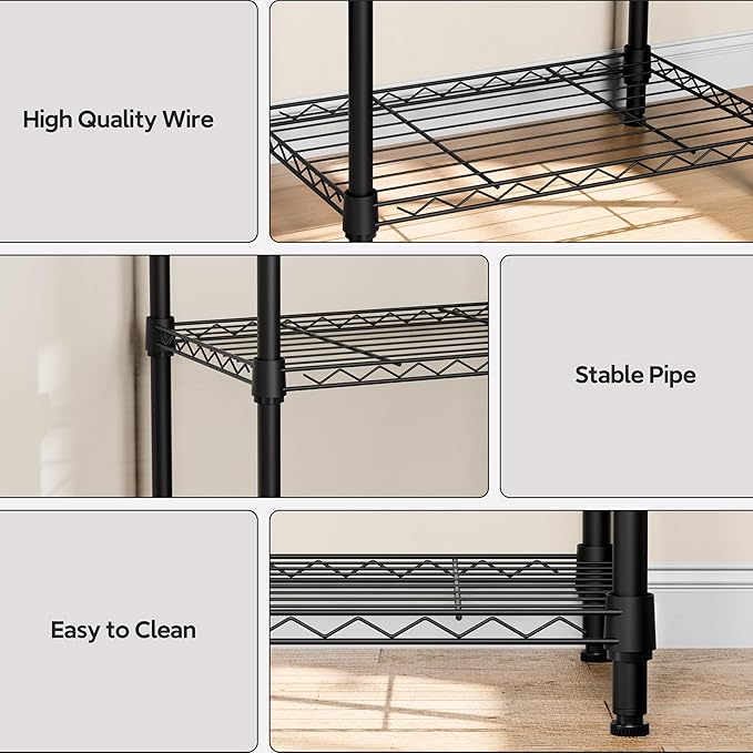 4 Tiers Shelf Metal Storage Shelves Wire Rack Closet Organizers for Garage Kitchen Bathroom Laundry Black 11.8" D x 17.7" W x 41.9" H