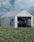Garvee 12x20 ft Portable Garage, Car Port with 200 g PE Tarp Canopy, with 2 Roll-Up Doors and 4 Windows, for Temporary Paint Booth, Boats&Pickups Shed, and Event Shelter, White