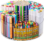 Acrylic Pen Marker Organizer for Desk, 360-Degree Rotating Pencil Holder Crayon Art Supplies Storage Organizer, 6 Slots Clear Large Capcaity Spinning Caddy for Home Office School Kids