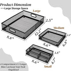 3 Pack Office Drawer Organizer, Desk Drawer Divider Tray, Metal Mesh Desktop Basket, 6 Compartments Pen Storage Box for Makeup, Stationery, Office Supplies & Accessories, Kitchen(Black,3 Size)