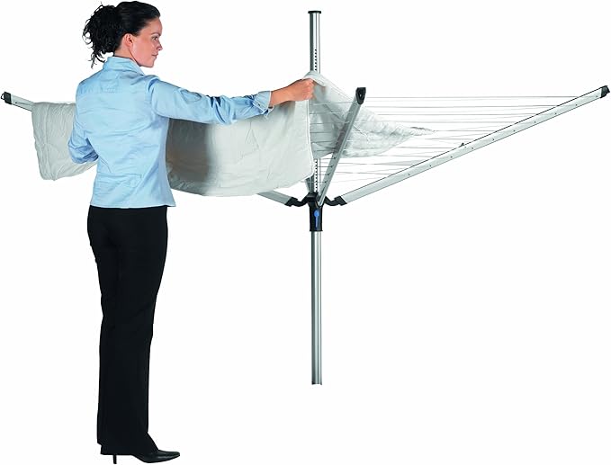 Brabantia Lift-O-Matic Advance Outdoor 4 Arm Clothesline (164 ft/Ø 1.97") Height Adjustable, Folding Clothes Drying Rack + Ground Spike, Cover + Bag of Clothespins (Gray)