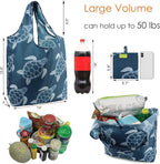 BeeGreen Sea Turtle Reusable Grocery Bags Large Tote Bag With Handles, Bulk Gift Foldable Shopping Bags for Women 6 Pack, Cute Cloth Bag, Heavy Duty, Washable For Beach, Holiday, Travel And Groceries