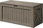 Greesum 120 Gallon Deck Box, Resin Outdoor Storage Container for Patio Furniture, Garden Tools, Pool Accessories, Weatherproof, Lockable, Coffee