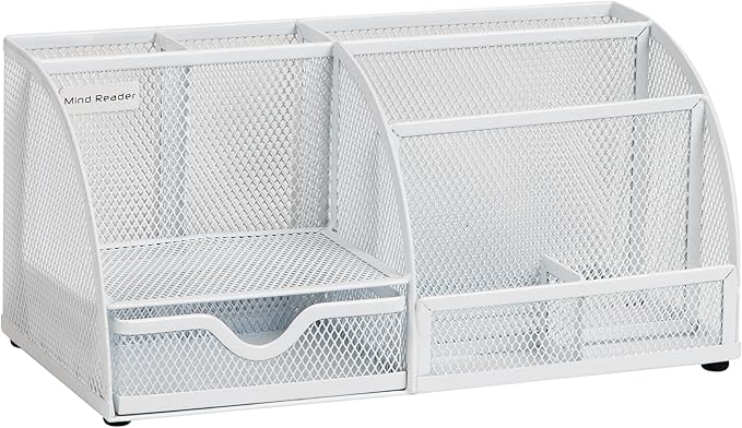 Mind Reader 7-Compartment Desktop Organizer, File & Accessory Storage, Metal Mesh Office Organizer for Desk, Workspace, Mail, White