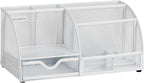Mind Reader 7-Compartment Desktop Organizer, File & Accessory Storage, Metal Mesh Office Organizer for Desk, Workspace, Mail, White