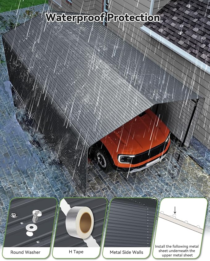 Heavy Duty Metal Carport, 12x20FT Outdoor Carport Canopy with Galvanized Steel Roof and Reinforced Base, Metal Side Panels, Sidewalls, Garage Shelter Shade for Cars, Trucks, Boats, Gray