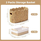 Toilet Paper Basket, 2 Packs Toilet Paper Storage Basket, Hand-Woven Wicker Bathroom Basket Organizer and Storage, Natural Water Hyacinth Slim Scalloped Basket Magazine Baskets