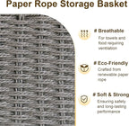 2 Pack Woven Toilet Paper Storage Baskets for Organizing with Wooden Handles, Toilet Paper Basket for Back of Toilet Top, Toilet Tank Topper Tray, Decorative Bathroom Basket Organizer for Shelves,Gray