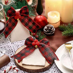12 Pieces Christmas Silverware Holder Burlap Utensil Holder Xmas Tableware Holder Buffalo Plaid Cutlery Fork Bag for Christmas Party Dinner Tableware Decoration (Red and Black)