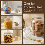 1 Gallon Glass Cookie Jar with Lid – Glass Jar with Lid - Airtight Food Storage Container for Cookies, Candy, Flour, Dog Treats – Clear Large Kitchen Jar for Pantry - Glass Containers with Lids