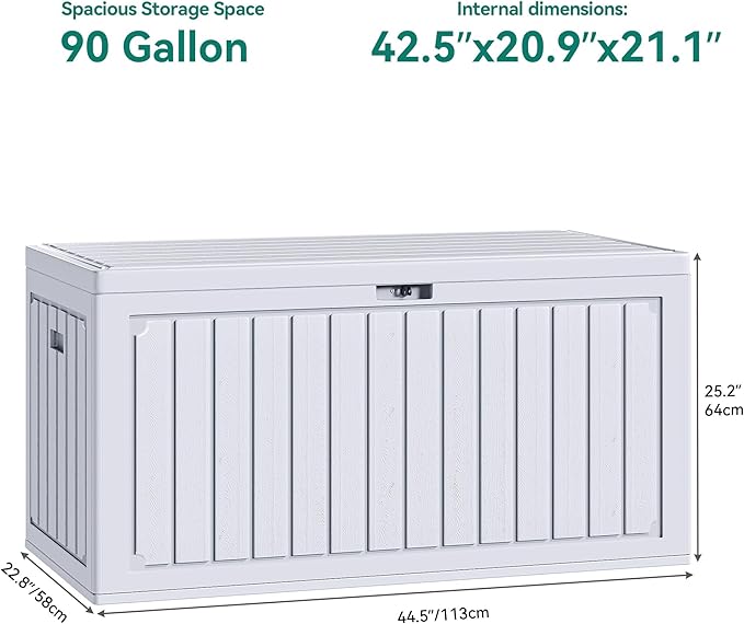 YITAHOME 90 Gallon Large Deck Box with Side Handles, Outdoor Double-Wall Storage for Patio Furniture Cushions, Garden Pool Accessories, Water Resistant & Lockable