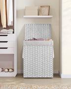 SONGMICS Laundry Hamper with Lid, 23.8 Gallon (90 L) Synthetic Rattan Clothes Laundry Basket with Lid and Handles, Foldable, Removable Liner, Cloud White ULCB51WT