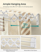 SONGMICS Clothes Drying Rack, Wall-Mounted Drying Rack Clothing, Small Accordion Laundry Rack, 9 Staggered Hanging Rods, Expandable and Retractable, Cloud White ULLR802W01