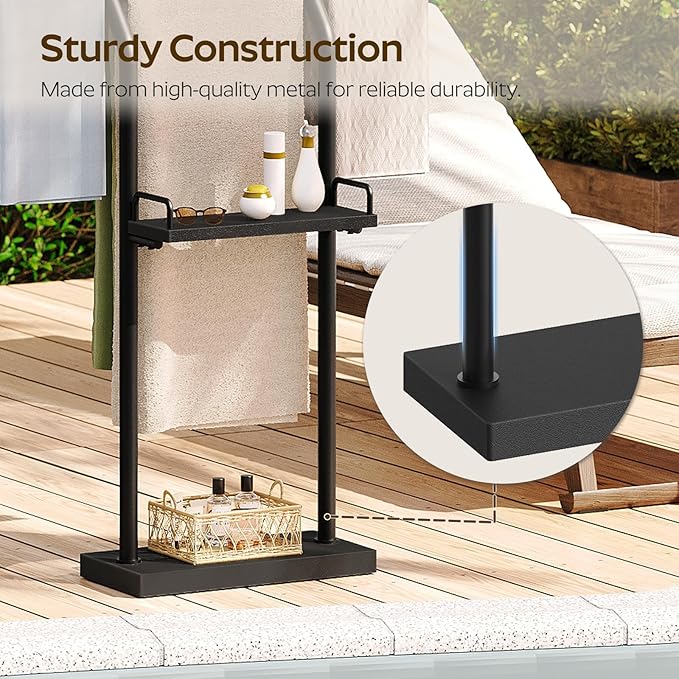 Free Standing Towel Rack, Taller Double-T Shape Bath Sheet Holder for Bathroom, Floor Blanket Holder Stand with Weighted Base, 4-Tier Towel Storage Rack, for Living Room, Balcony, Black CJ20BB