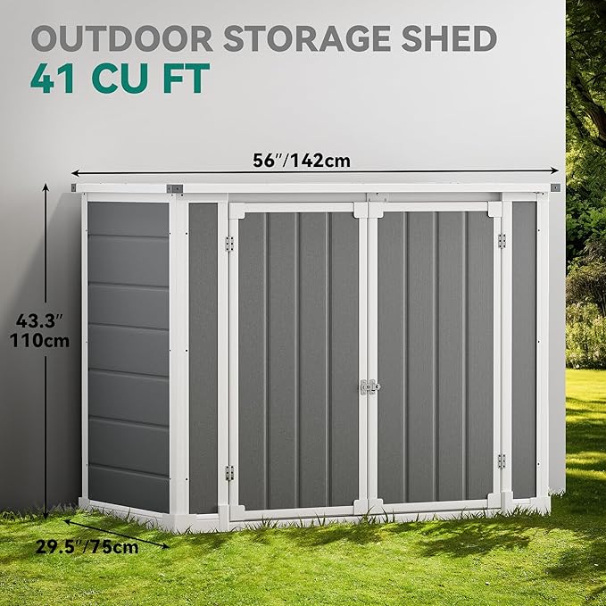 DWVO 41 Cu.ft Outdoor Storage Shed, 4.7x2.5 FT Horizontal Resin Tool Shed with Hydraulic Gas Rod and 3 Locks for Garden, Trash Cans, All-Weather Outdoor Storage, Lockable, Gray