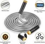 Garden Hose 100ft, Stainless Steel Heavy Duty Water Hose with 10 Function Nozzle Flexible, Lightweight, No-Kink, Pet Proof, Puncture Proof Metal Hose for Yard, Outdoor