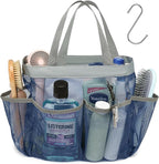 F-color Mesh Shower Caddy Portable - Navy Blue, Upgrade Deeper 7 Pockets Shower Bag Basket Tote for College Dorm Room Toiletry Bathroom Essentials Gym Camp Quick Dry 2 handles with S Hook