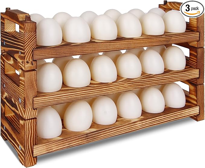 CVHOMEDECO. Wooden Egg Holder Fresh Egg Holders Countertop Firewood Egg Collecting Rack for Gathering Fresh eggs, Stackable with 36 eggs, Home Kitchen Organizer, Set of 3 PCS