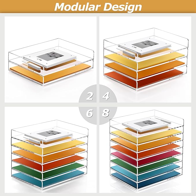 4 Tier Stackable Letter Tray, Acrylic Paper Organizer File Trays Paper Sorter, Clear Office Supplies Accessories for Letter/A4 Size Folders Documents 12.4inx8.86inx6.65in
