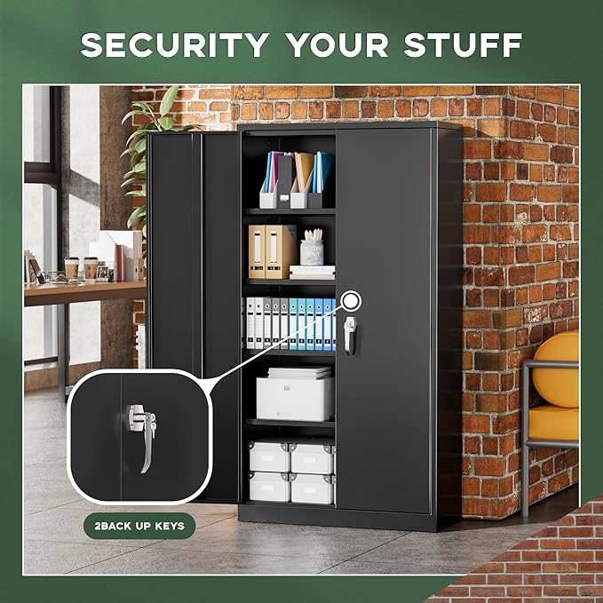 Greenvelly Metal Garage Storage Cabinet with Doors and Adjustable Shelves,72" Black Steel Lockable File Cabinet for Home Office,Garage,School(16" D x 32" W)