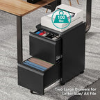 2 Drawer Metal File Cabinet with Lock, Rolling File Cabinets with Lock for A4/Legal/Letter Size, Under Desk Filing Cabinet for Home Office Assembly Required（Black）