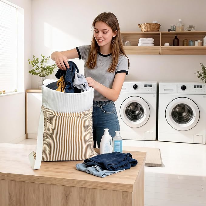 College Laundry Bag 29"×18", Waterproof Dirty Clothes Bag with Handles & Locking Drawstring, Large Capacity Laundry Backpack for Dorm, Laundromat, Apartment, Travel & Camping (coffee)