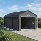 Outsunny 10' x 15' Heavy Duty Metal Carport, Waterproof Garage Car Canopy Shelter with Galvanized Metal Roof and Removable Sidewalls for Cars, Boats, Tractors, Dark Gray