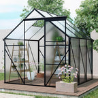 6x10 FT Heavy-Duty Greenhouse with Adjustable Roof Vent and Polycarbonate Panels - Walk-in Aluminum Frame Greenhouse for Backyard, Winter - All-Weather Outdoor Garden, Easy Assembly, Black (6x10 FT)