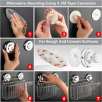 HASKO Suction Cup Shower Caddy Basket for Shampoo, Shower Suction Shelf Organizer, Basket with Soap Holder and Hooks, Stainless Steel Shampoo Holder for Bathroom Storage, Chrome