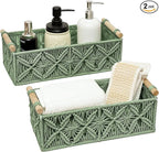 HOSROOME Macrame Boho Decor Baskets for Organizing Woven Decorative Basket for Countertop Toilet Paper Basket for Tank Top for Home Decor Bedroom Nursery Livingroom Entryway (Set of 2,Green)