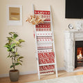 Bamboo Towel Rack 6-Tier Blanket Ladder for Living Room, Bedroom, Bathroom Space-Saving Decorative Ladder for Quilts, Towels and More White