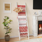 Bamboo Towel Rack 6-Tier Blanket Ladder for Living Room, Bedroom, Bathroom Space-Saving Decorative Ladder for Quilts, Towels and More White
