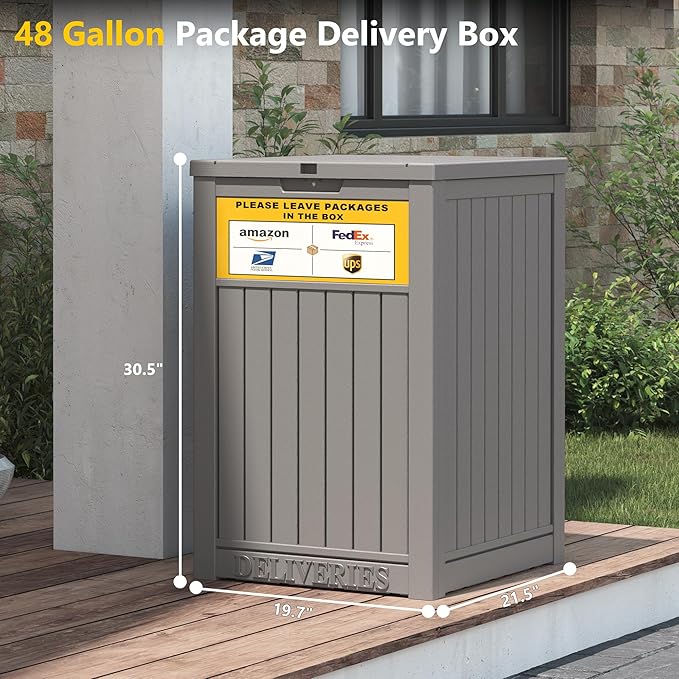 Package Delivery Box for Outside with Sign, 48 Gallon Storage with Lockable Secure, Large Double Wall Resin Outdoor Package Delivery Waterproof