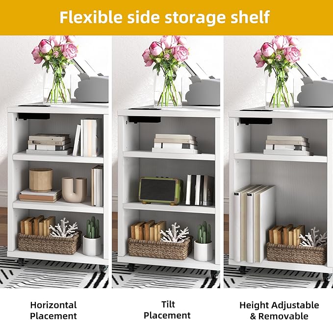 DWVO File Cabinet with Charging Station, 3 Drawer Mobile Office Furniture, Lateral Filing Cabinet with Lock, Printer Stand with Open Storage Shelf for Home Office, White