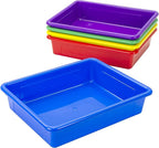 Storex Letter Size Flat Storage Tray – Organizer Bin with Non-Snap Lid for Classroom, Office and Home, Assorted Colors, 5-Pack (62534A05C)