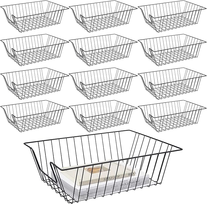 Yeaqee 12 Pcs Letter Tray Wire Paper Trays Black Stackable File Desk Organizer 16.5'' x 12'' x 5'' Metal File Paper Basket Holder for Desk Office Home Classroom School