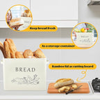 E-far Bread Box for Kitchen Countertop, Metal Bread Storage Container Bin with Bamboo Lid for Cutting Bread, Extra Large & Farmhouse Style, 13” x 7.2” x9.8”, Cream