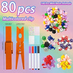 80 Set Cheer Pins Spirit Clips Include 140 Wooden Colored Clothes Pins Mini Resin Animals and 300 Self Adhesive Stickers Pen for Cheerleading Backpacks Cheer Gifts Bulk (Colorful)