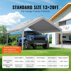 VEVOR Carport Replacement Canopy Cover 13 x 20 ft, Garage Top Tent Shelter Tarp Heavy-Duty Waterproof & UV Protected, Easy Installation with Ball Bungees,Grey (Only Top Cover, Frame Not Include)