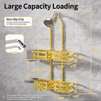 Aluminum Shower Caddy Hanging, Never Rust Shower Organizer- 4 Levels with adjustable Height 10 Hooks for Razor/Sponge - Rack with Soap Basket (Gold)