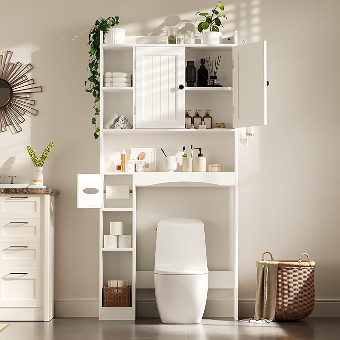 Gizoon 66''H Over The Toilet Storage Cabinet, Over Toilet Storage Cabinet White, Over Toilet Bathroom Organizer, with 2 Doors, Adjustable Shelf, for Bathroom, Laundry, White