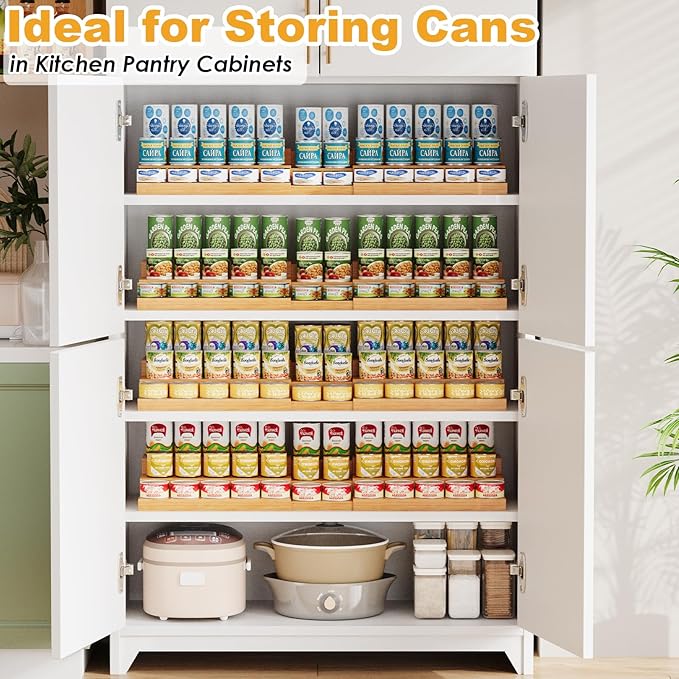 Extra-Long Expandable Bamboo Can Rack for Pantry – 3-Tier Adjustable Pantry Can Organizer, Large Capacity Holds up to 45 Cans, Pantry Shelf & Countertop Storage (Patent Pending)