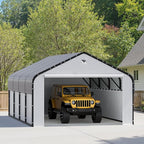 12x20 Metal Carport, Heavy Duty 2-Car Carport Canopy, CarPorts with Removable Polyethylene Sidewalls, Galvanized Steel Roof Car Tent Garage
