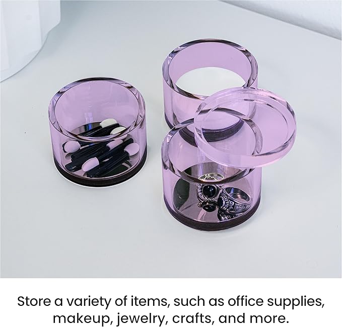 OfficeGoods 3-Tier Stackable Acrylic Holder- Stylish Desk Organizer and Storage for Office or Home – Transparent Round Design, Purple with Silver Metal Base